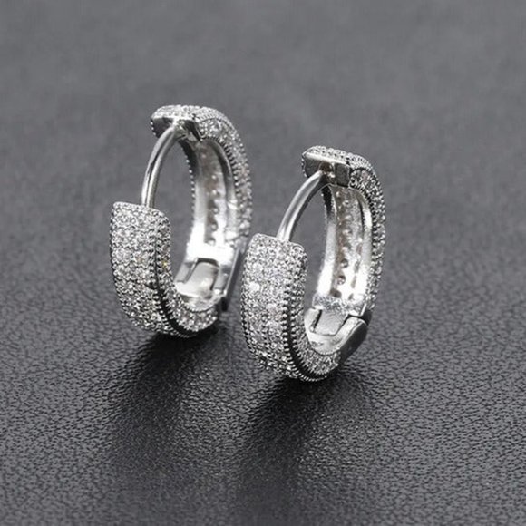 14K White Gold 2ct Diamond Mens Round Earrings Guys Authentic Jewelry 14 Karat